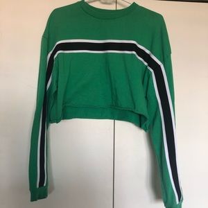 Cropped Green Sweatshirt with Stripe